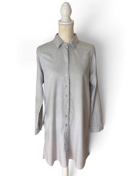 Faherty Dresses & Skirts - Faherty Pinstripe Shirt Dress Womens M Blue White Cotton Lyocell Button Front
